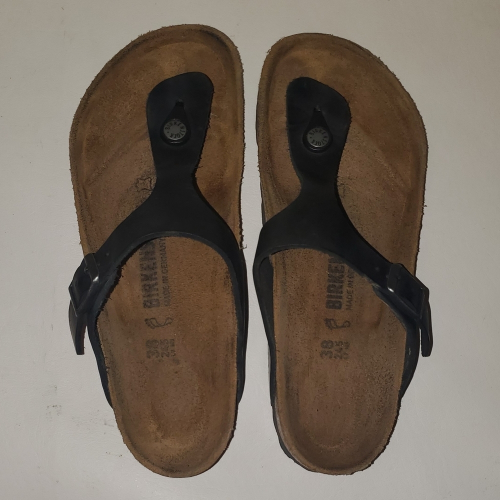BIRKENSTOCK Gizeh Oiled Leather Black Sandals 38 7 - Picture 3 of 9